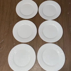 6 Sango Garland 8837 Embossed Scrolls & Floral 7 1/2" Rim Salad Plates White - Picture 1 of 4