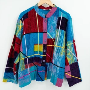 Colorful Patchwork Jacket Womens 1X Art to Wear Lace Velvet Maximalist 90s Boho - Picture 1 of 9