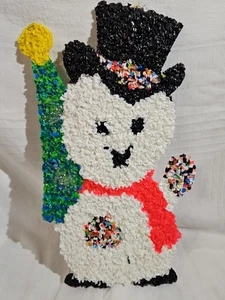  Vintage geschmolzen Kunststoff Popcorn Weihnachten Schneemann mit Baum/18 Zoll. - Bild 1 von 15