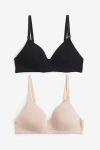H&M MAMA 2-pack padded cotton nursing bras 1213853 Black/Light beige 36B - Picture 1 of 5