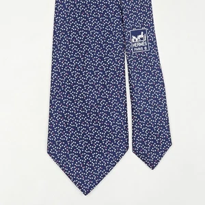 Corbata HERMES TIE 7902 MA a lunares de seda azul oscuro - Imagen 1 de 7