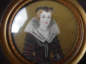 Altes Miniatur Gemälde. Portrait einer hochwertigen Dame. Schöne Gouache Hand. - Bild 1 von 4