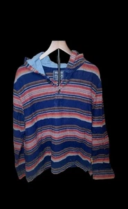 American Eagle Shirt Herren XL Langarm Hoodie Shirt gestreift blau/rot/braun - Bild 1 von 7