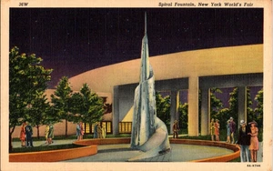 Postcard NY Worl's Fair Steel Spiral fountain linen unposted - Picture 1 of 2