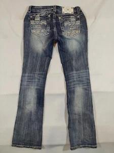 Pantalones de mezclilla Miss Me para mujer 28 Signature corte bota flor de lis adornados azul - Imagen 1 de 11