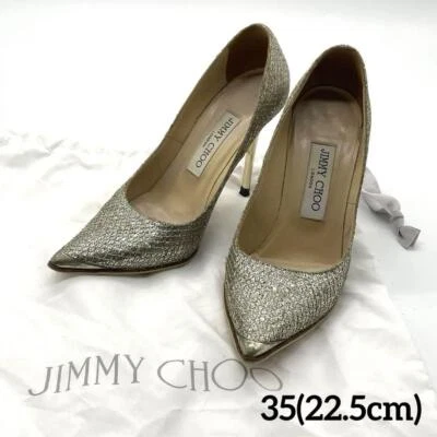 Jimmy Choo Pumps Heel Silver glitter pointed toe EU35 US5 Japan F/S USED - image 1 of 4