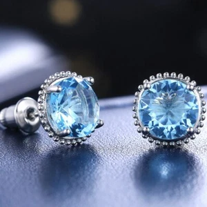 Pendientes redondos de 24 mm azul AAA CZ oro blanco rellenos de oro para mujer aniversario - Imagen 1 de 5