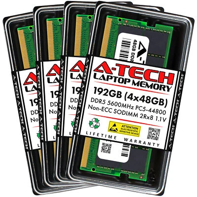 A-Tech 192GB (4x 48GB) DDR5 5600 MHz Laptop SODIMM PC5-44800 Notebook Memory RAM - Image 1 of 4