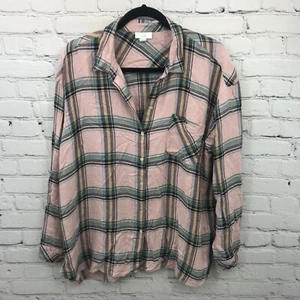 J Jill Top Womens Large Pink Plaid Button Up Long Sleeve Casual - Picture 1 of 15