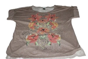 Hannah Women's Top Floral with Sequins and Lace Back Semi Sheer Size XL - Picture 1 of 4