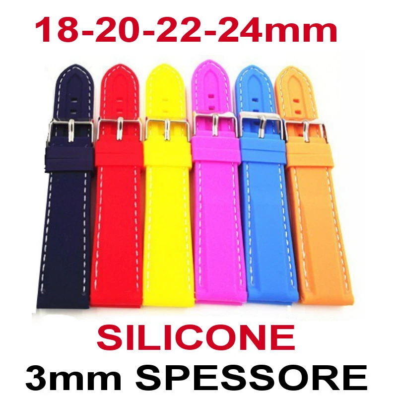 Correa De Reloj Silicona Goma Roja Azul Naranja Amarilla 18mm 20mm 22mm 24mm - Imagen 1 de 1