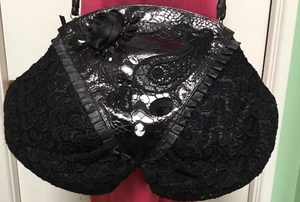 BLACK BRACCIALINI EMBELLISHED LEATHER LACE HANDBAG MADE IN ITALY NICE! - Picture 1 of 13