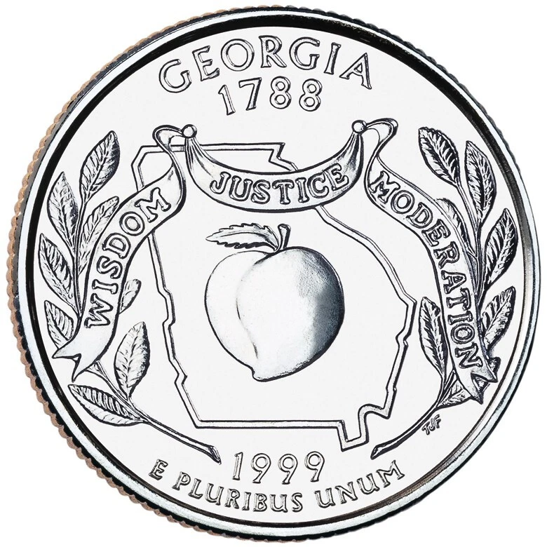 1999 D Georgia State Quarter.  Uncirculated From US Mint roll. - Image 1 of 3
