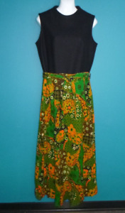 Vtg 70s Liberty Circle Poly Maxi Dress Flower Power Skirt open Weave  Sz L