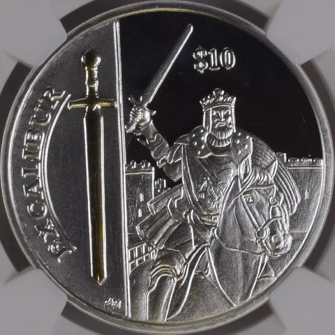 BRITISH VIRGIN ISLANDS. 2013, 10 Dollar, Silver - NGC PF68 - Excalibur, Arthur Cover