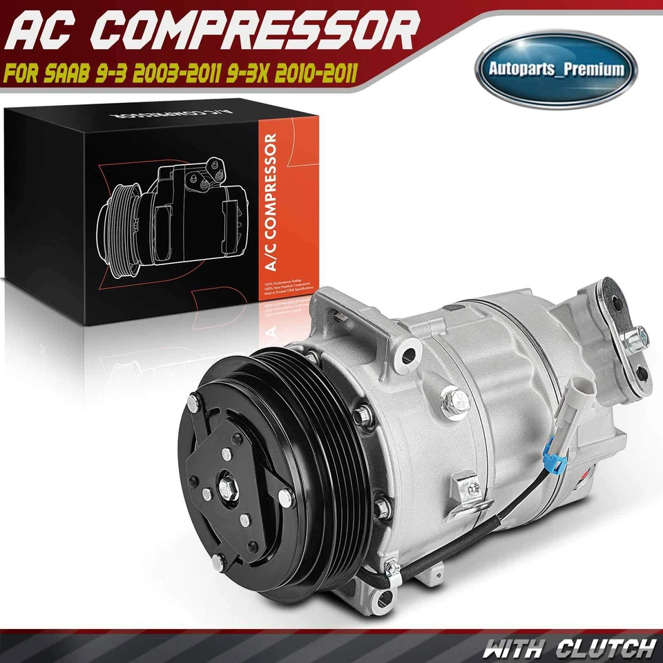 Compresor de aire acondicionado con polea de 5 ranuras para Saab 9-3 2003-2011 9-3X 2010-2011 2,0 L Foto 1 de 4