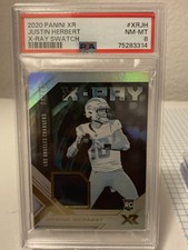 2020 Panini XR X-RAY Justin Herbert Swatch # /75 Rookie RC PSA 8 POP 2-1 Higher