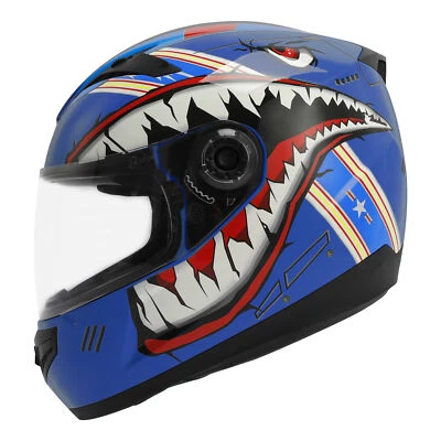 Casco de motocicleta juvenil DOT cara completa niños bicicleta tiburón azul marino M L XL XXL Foto 1 de 4