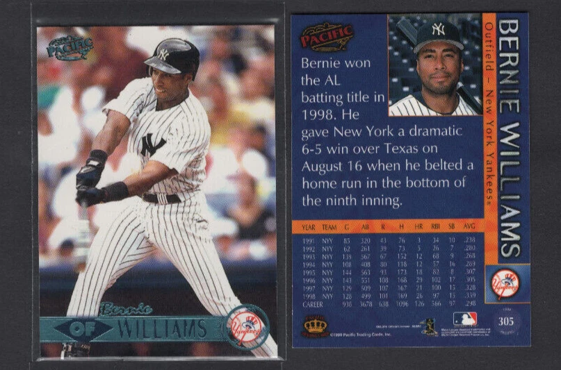 Pacific Platinum 1999 lámina azul acción paralela var #305 Bernie Williams SP 1/67 Foto 1 de 1