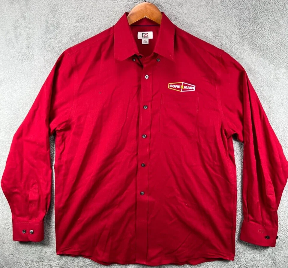 Cutter Buck Mens Large Shirts Button Down Long Sleeve Red Nailhead Core Logo - Image 1 of 4