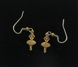 Ballet Dancer Earrings Antiqued Brass Tiny Ballerina Dancers Dancing Ballerinas - Picture 1 of 4