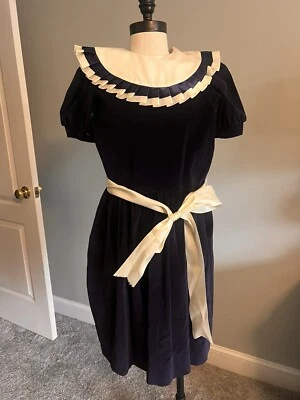 Vestido Marinero Vintage Suzanne Lively Niñas Talla 7 Azul Blanco Terciopelo Hecho en EE. UU. Foto 1 de 4