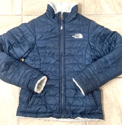North Face Kids Reversible Navy Blue Fur Lined Jacket S7/8 - Image 1 of 4