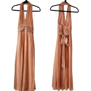 Vestido Maggy London 100% Seda Coral Rosa Fluido Largo Completo Dama Maxi 12 - Imagen 1 de 6