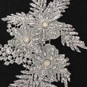 1PC Glitter Beaded Floral Applique Lace Patch Sew on Decor for Wedding Dress DIY - Picture 1 of 6