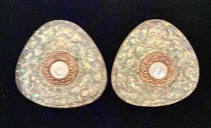 Vintage Lucite Triangular Shaped Earrings With Center White Cobachon. 2” - Picture 1 of 4