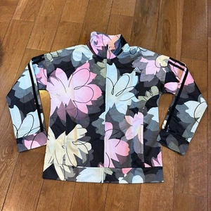 NWOT Girls Adidas Allover Floral Print Full Zip Track Jacket Pink Black M 10/12 - Picture 1 of 10