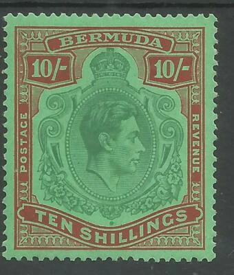 BERMUDA SG119 1938  GVI 10/- GREEN&DEEP LAKE/pale emerald FRESH VLMM CAT  £400 - Image 1 of 2