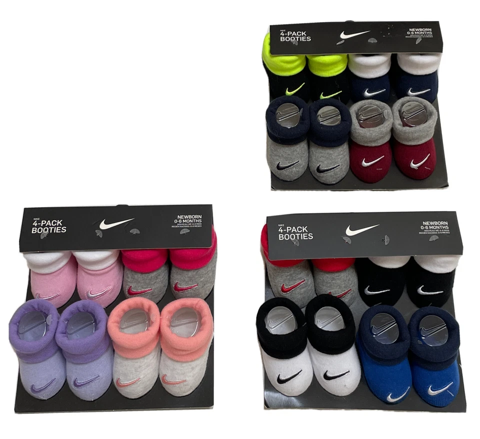 NWT Nike Baby Girl or Boy  Booties Gift Set 4-Pairs, 0-6 Months, Assorted Colors - Image 1 of 1