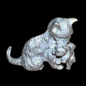 Tiny Pewter Cat With Kitten Figurine - Picture 1 of 2