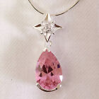 New 925 simulated Silver Pink Shiny Star Flower Charm Pendant Necklace PD1381