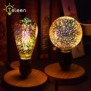 3D Fireworks Effect LED Bulb Colorful Lamp E27 85-265V Retro Filament Light C4A