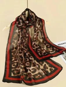 Animal Print Oblong Scarf Chiffon Brown Black Pattern Buy One Get One Free - Picture 1 of 12