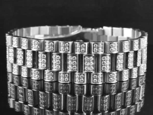 Men's White Finish Stainless Steel Presidential Simulated Lab Diamond Bracelet - Picture 1 of 5