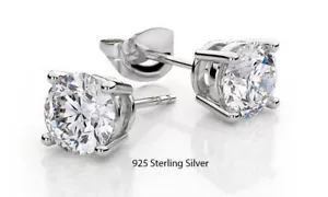 2ct White Topaz 925 Sterling Silver Stud Earrings 6mm Studs Earring Men Women - Picture 1 of 5