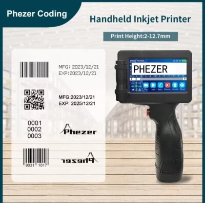 Handheld Inkjet Printer Gun 12.7mm Fast-Drying Ink Text QR Barcode Label Printer - Image 1 of 4