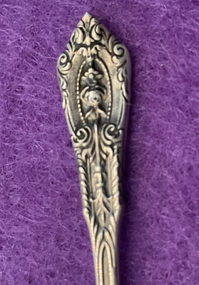 Rose Point Pattern by Wallace Sterling Silver Salt Spoon No Monograms - Image 1 of 4