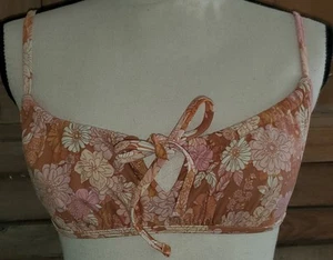 Xhilaration Brown Tan Pink Floral Flower Bandeau Swimsuit Swim Top M Medium *S24 - Picture 1 of 3