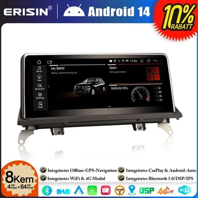 10.25" 8-Core 4+64GB Android 14 Autoradio GPS DAB+ CarPlay BMW X5 E70 X6 E71 CCC - Immagine 1 di 4