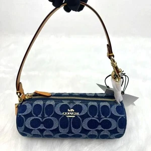 Coach Wristlet Nolita Barrel Bag Signature Denim Gold Blue Natural NWT CZ459 - Picture 1 of 11