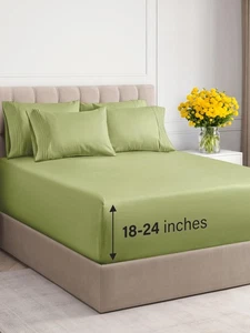 Extra Deep King Sheet Set- 6 Piece Breathable & Cooling Sheets- Hotel Luxury ... - Picture 1 of 9