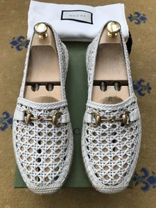 Gucci Halbschuhe Espadrille Schuhe Weiß Leder Horsebit Herren UK 8,5 US 9,5 42+ Neu - Bild 1 von 13