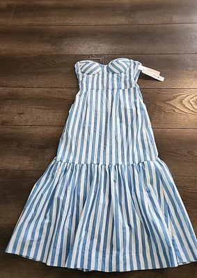 Vestido Midi Aqua L133914 Azul Blanco Rayas Bustier Talla S NUEVO CON ETIQUETAS MEZCLA ALGODÓN LINO Foto 1 de 4