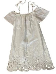 Madewell weißes schulterfreies besticktes Baumwollkleid Gr. S Boho Spitzensaum Sommer - Bild 1 von 11