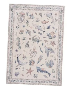 Soft Seaworld Design Washable Faux Wool Stain Resistant Rug Rubber Non-Slip - Picture 1 of 8