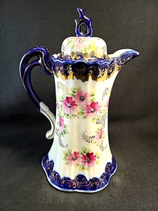 Antique Nippon Porcelain Hand Painted Floral W/Gold Accents Chocolate Pot - Bild 1 von 13